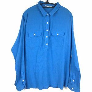 Boden Crinkle Henley Blouse Pockets LS Texture